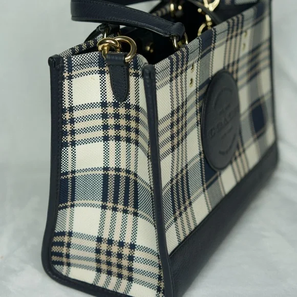 Coach Navy and Cream Plaid Satchel - Picture 5 of 7